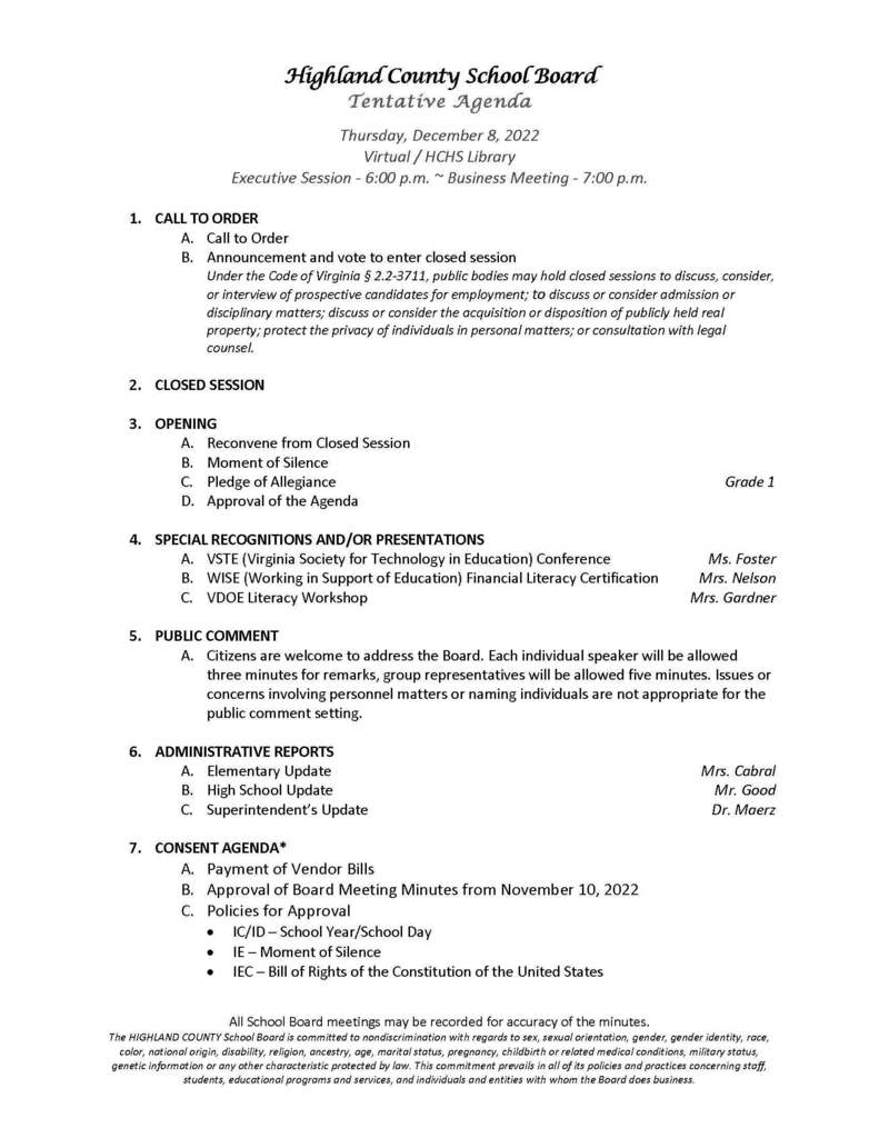 Agenda Page 1