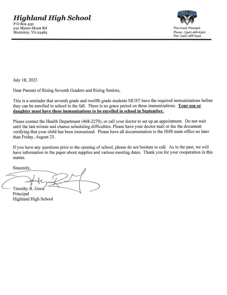 Immunization Letter